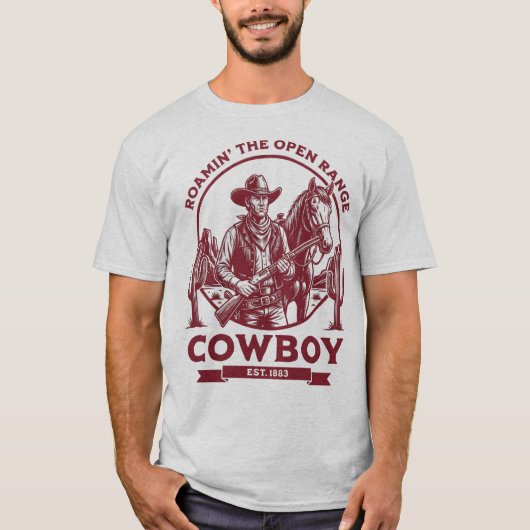 Roamin’ the Open Range – Vintage Cowboy Western Tシャツ (正面)