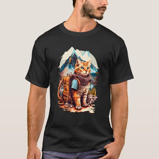 Roaming the Peaks Tourist Cat Backpacking Design Tシャツ (正面)