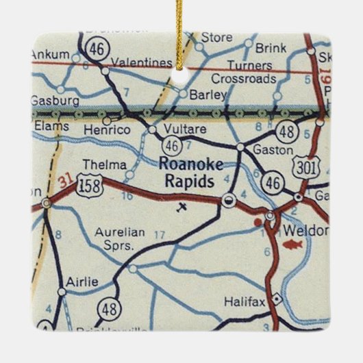 Roanoake Rapids NCヴィンテージマップ セラミックオーナメント (裏面)
