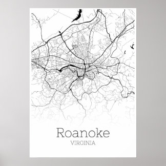 Roanokeの地図 – バージニア州 – 市内地図ポスター ポスター