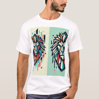"Roarはっきりした:ジオメトリックライオンステッカーTシャツ – アーバン Tシャツ