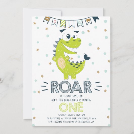 ROARグリーンディオナンスファースト誕生日 招待状 (正面)