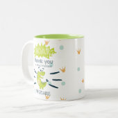 ROARグリーン恐竜誕生日の恩恵パーソナライズされた ツートーンマグカップ (正面左)