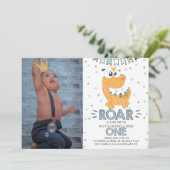 ROAR恐竜の最初の誕生日写真招待状 招待状 (スタンド正面)