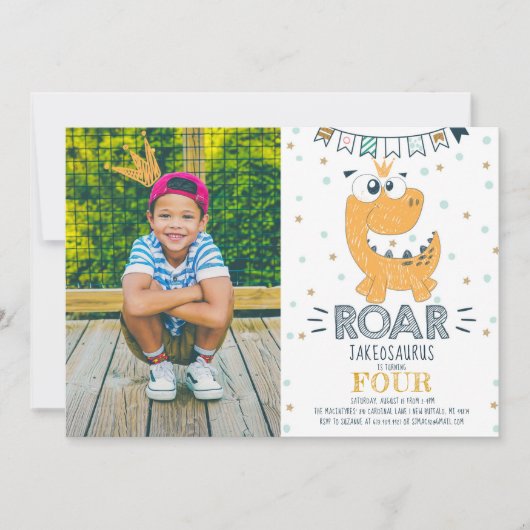 ROAR恐竜誕生日写真 招待状 (正面)