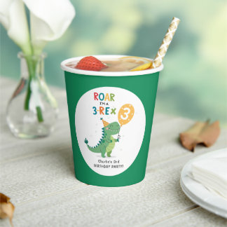 Roar私は3レックスキッズサードバースデーパーティーだ 紙コップ