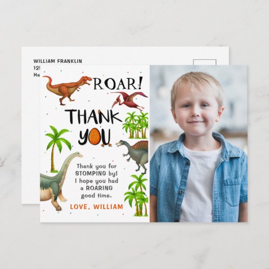 Roar Dinosale Jungle誕生日写真ありがとう ポストカード (正面/裏面)