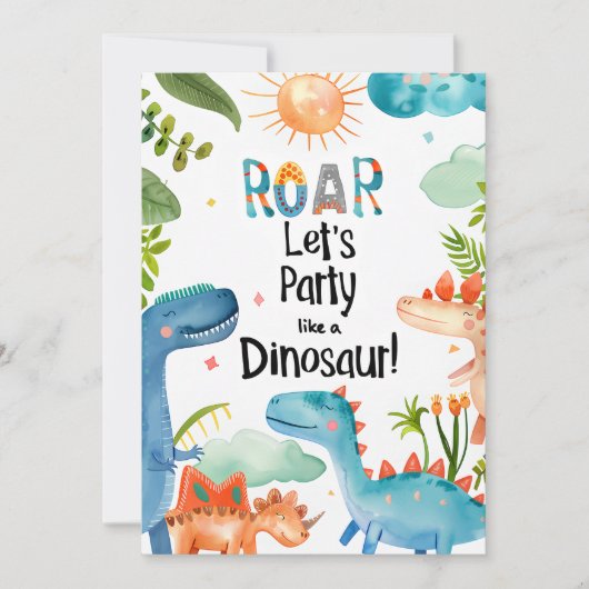 ROAR! Dinosaur Birthday Party 招待状 (正面)