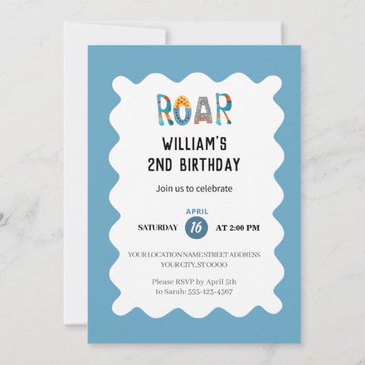 ROAR! Dinosaur Birthday Party 招待状 (裏面)