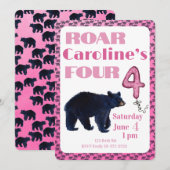 Roar Four Bear 4th Birthday Invitation 招待状 (正面/裏面)