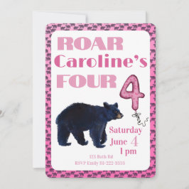 Roar Four Bear 4th Birthday Invitation 招待状