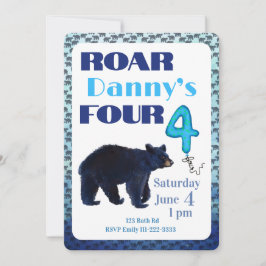Roar Four Bear 4th Birthday Invitation 招待状