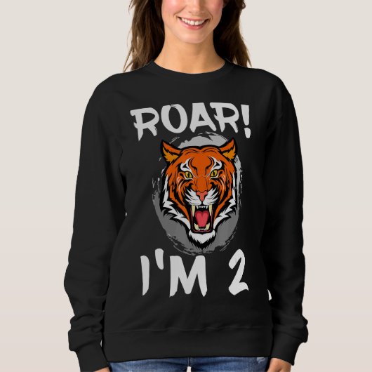 Roar I'm 2 Tiger Animal Themed Birthday Party Cele スウェットシャツ (正面)
