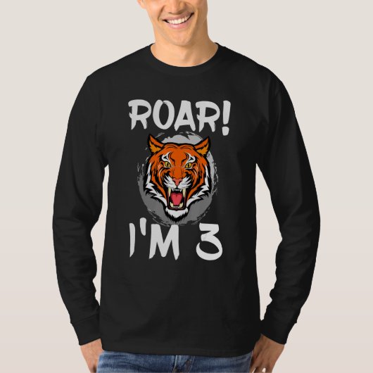 Roar I'm 3 Tiger Animal Themed Birthday Party Cele Tシャツ (正面)
