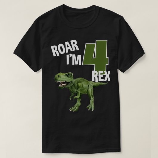 Roar I'm 4 TRe恐竜の誕生日パーティー4歳 Tシャツ (デザイン正面)