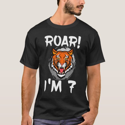Roar I'm 7 Tiger Animal Themed Birthday Party Cele Tシャツ (正面)