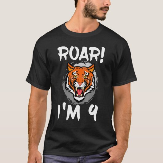 Roar I'm 9 Tiger Animal Themed Birthday Party Cele Tシャツ (正面)
