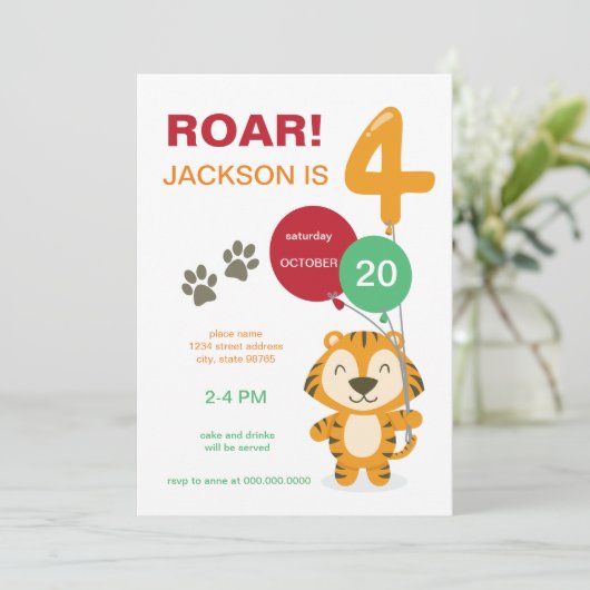 Roar I'm Four Tiger CIrcus Zoo第4誕生日 招待状 (スタンド正面)