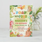 Roar Into Four Dinosaur Greenery 4th Birthday 招待状 (スタンド正面)