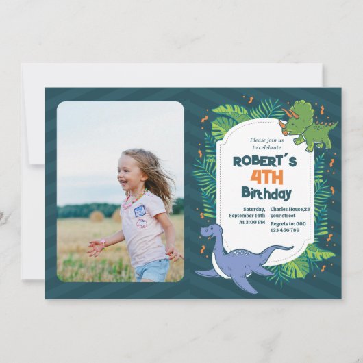 Roar into Fun! Dinosaur Birthday Invitation Templa 招待状 (正面)