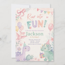 Roar Into Fun Dinosaur Invitation Editable 招待状