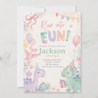 Roar Into Fun Dinosaur Invitation Editable 招待状