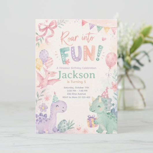 Roar Into Fun Dinosaur Invitation Editable 招待状 (スタンド正面)