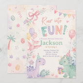 Roar Into Fun Dinosaur Invitation Editable 招待状 (正面/裏面)