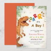 Roar it's a Boy Cute Dino Boy Baby Shower 招待状 (正面/裏面)