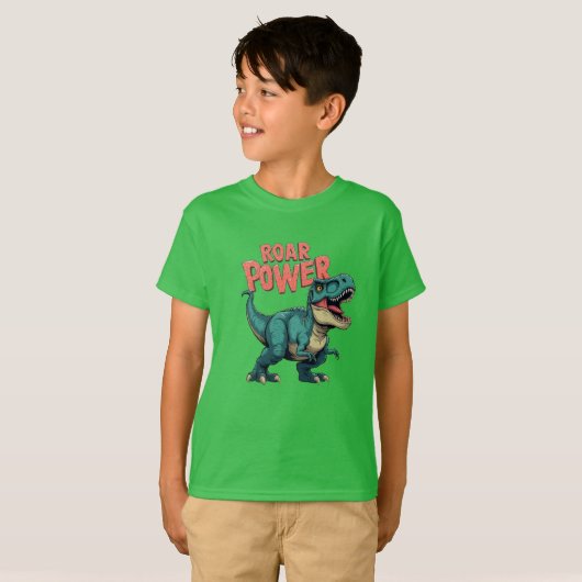 Roar Power T-Rex Dinosaur Kids T-Shirt,Fun Graphic Tシャツ (正面フル)