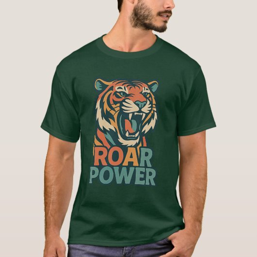 Roar Power TigerグラフィックTシャツ男性へ Tシャツ (正面)