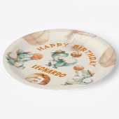 Roar & Score Basketball Dino Boy Birthday ペーパープレート (アングル)