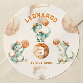 Roar & Score Basketball Dino Boy Birthday ラウンドシール