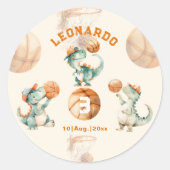 Roar & Score Basketball Dino Boy Birthday ラウンドシール (正面)