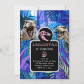 ROAR-some女の子の恐竜の誕生日パーティー 招待状 (正面)