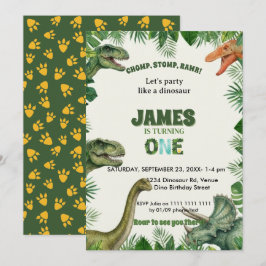 Roar-some Dinosaur 1st Birthday Invitation 招待状