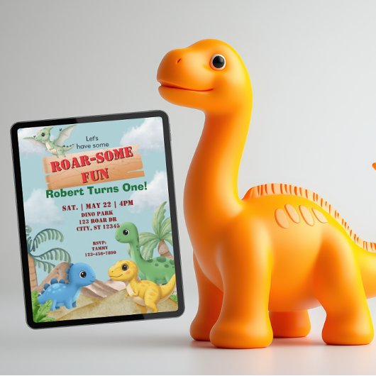 Roar-Some Fun, Dino 1st Birthday 招待状