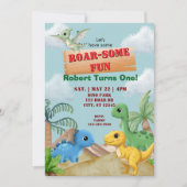 Roar-Some Fun, Dino 1st Birthday 招待状 (正面)