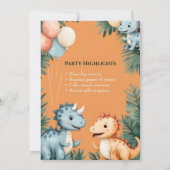 Roar Stomp Orange Little Dino Turning One Birthday 招待状 (裏面)