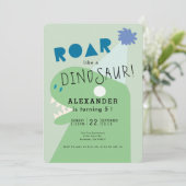 ROAR Tレックス恐竜グリーンボーイ誕生日 招待状 (スタンド正面)