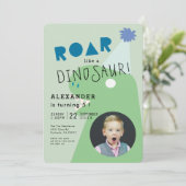 ROAR T-レックス恐竜グリーンフォトボーイ誕生日 招待状 (スタンド正面)