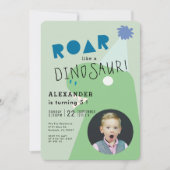 ROAR T-レックス恐竜グリーンフォトボーイ誕生日 招待状 (正面)
