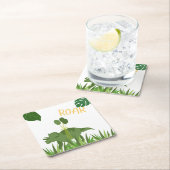 Roar We're 4 - Twins Dinosaur Birthday Party  スクエアペーパーコースター (インサイチュ)