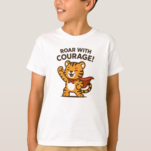 Roar With Courage Cute Orange Tiger Design Tシャツ (正面)