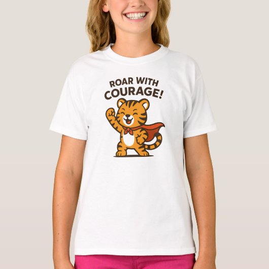 Roar With Courage Cute Orange Tiger Design Tシャツ (正面)