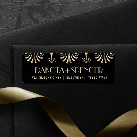 Roarin 20sセピア金ゴールドと黒アールデコアドレス ラベル