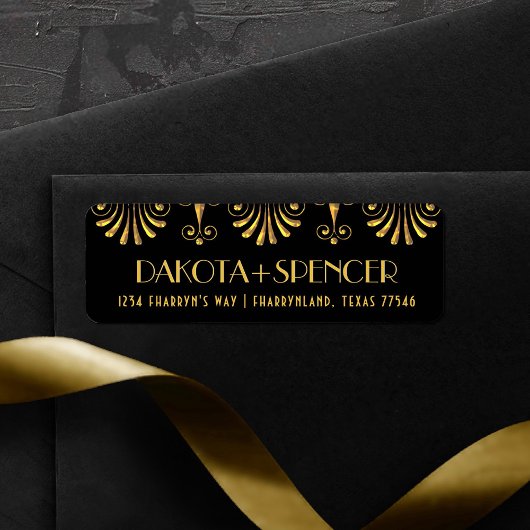 Roarin 20s金ゴールドと黒のアールデコモダンアドレス ラベル