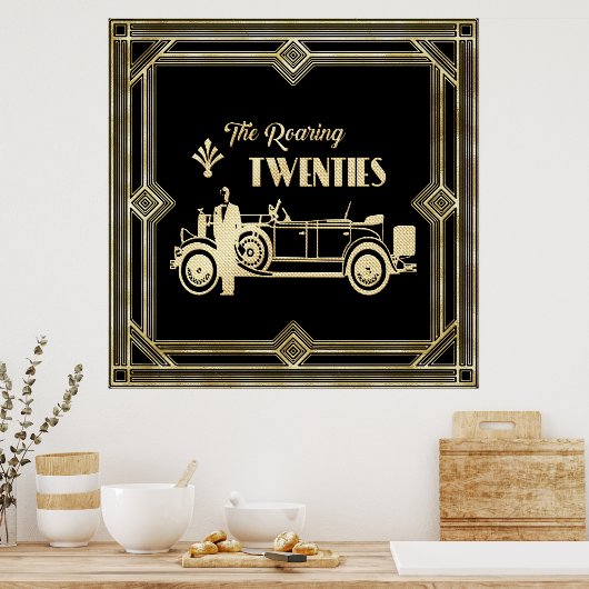 Roaring 20のアートデコ1920黒と金ゴールド ポスター (キッチン)