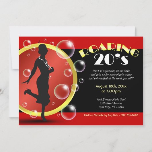 Roaring 20のフラッパー女の子ギグルウォーター招待状 招待状 (正面)
