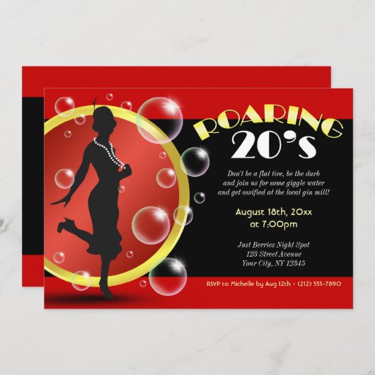 Roaring 20のフラッパー女の子ギグルウォーター招待状 招待状 (正面/裏面)